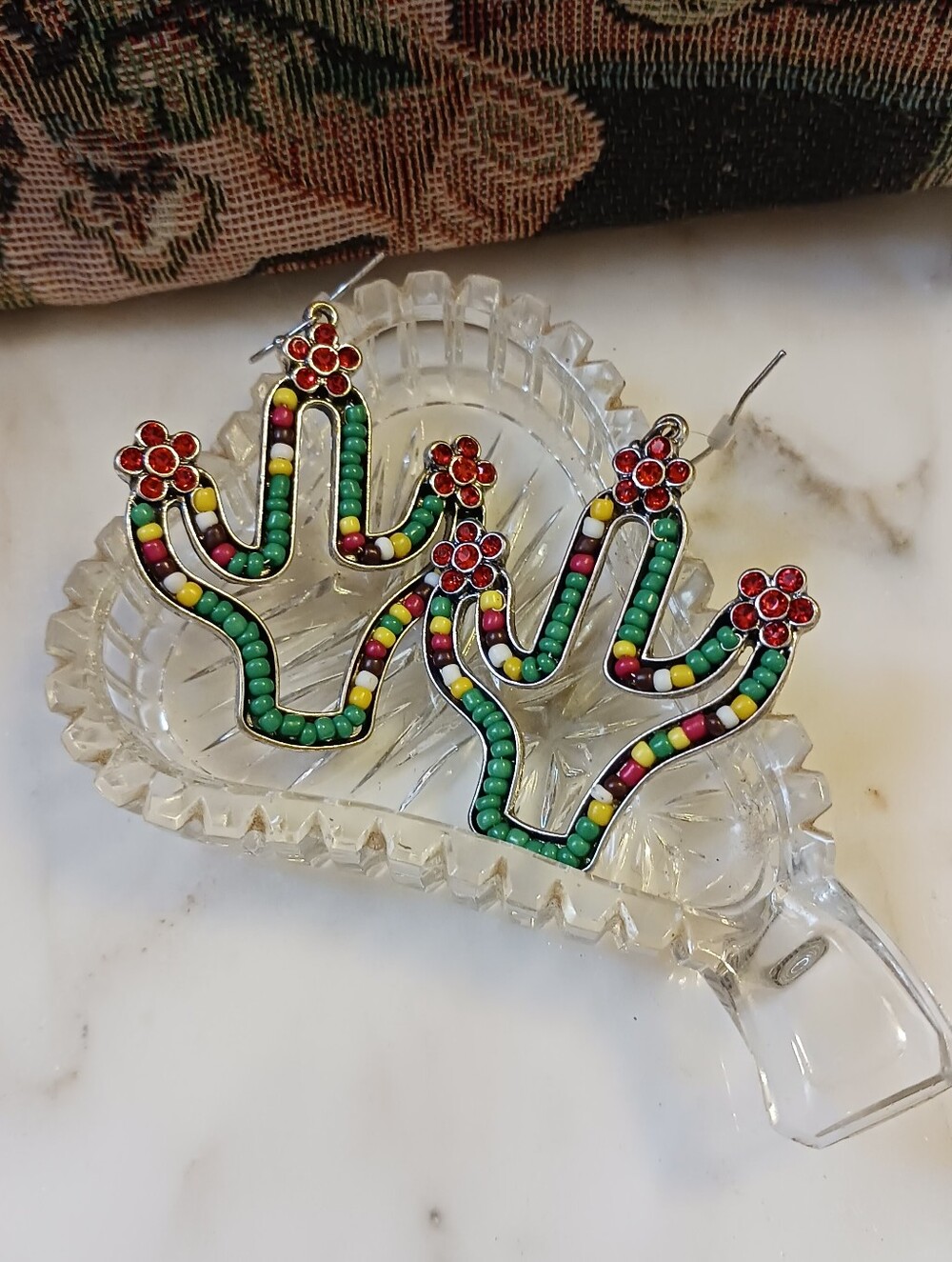 NWT Wildflower Cactus Earrings, Rhinestone Blooms, Gift Box - Picture 8 of 8